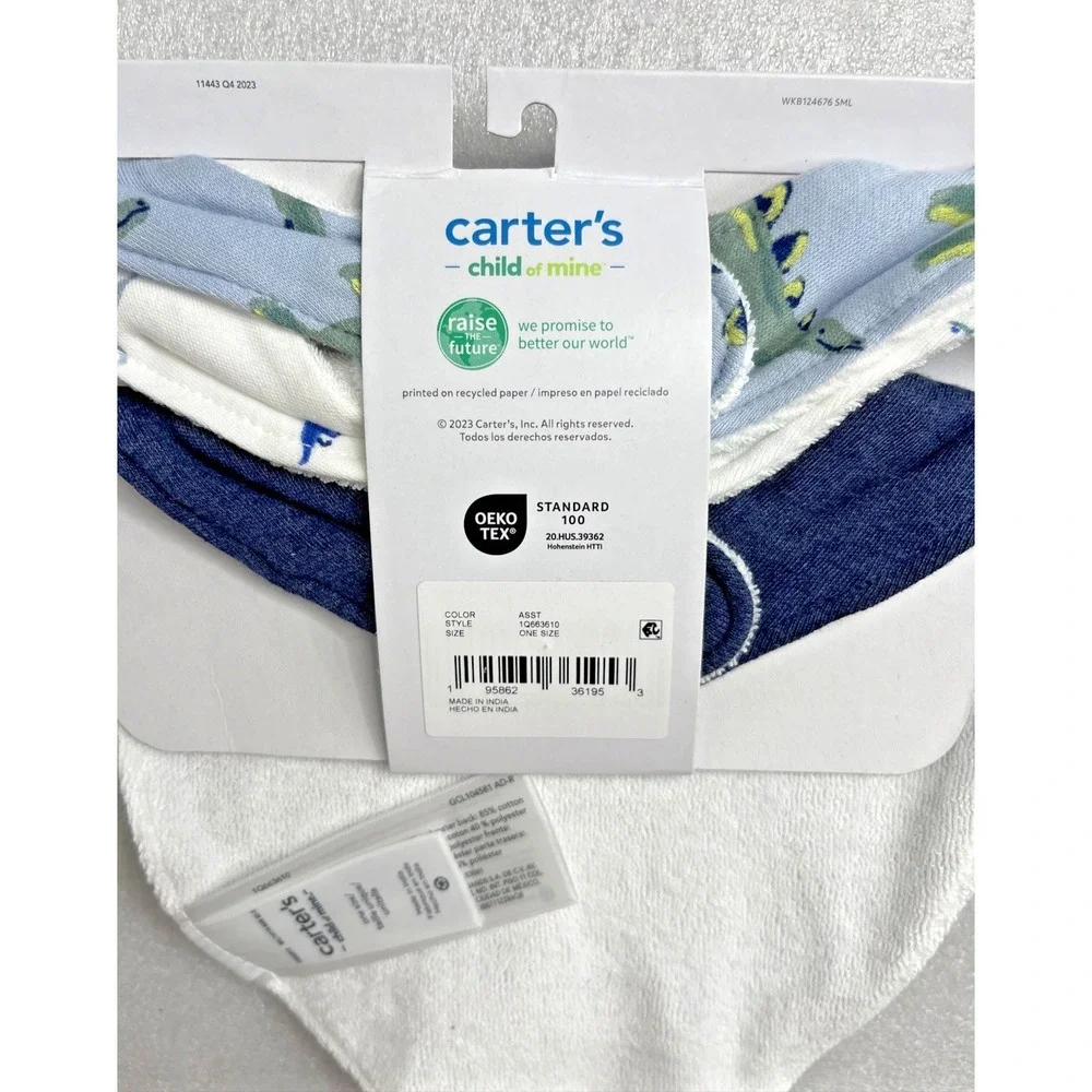 Carter's Child of Mine Baby Bandana Bibs Dinosaur 3-Pack‎ One Size Snap Closure